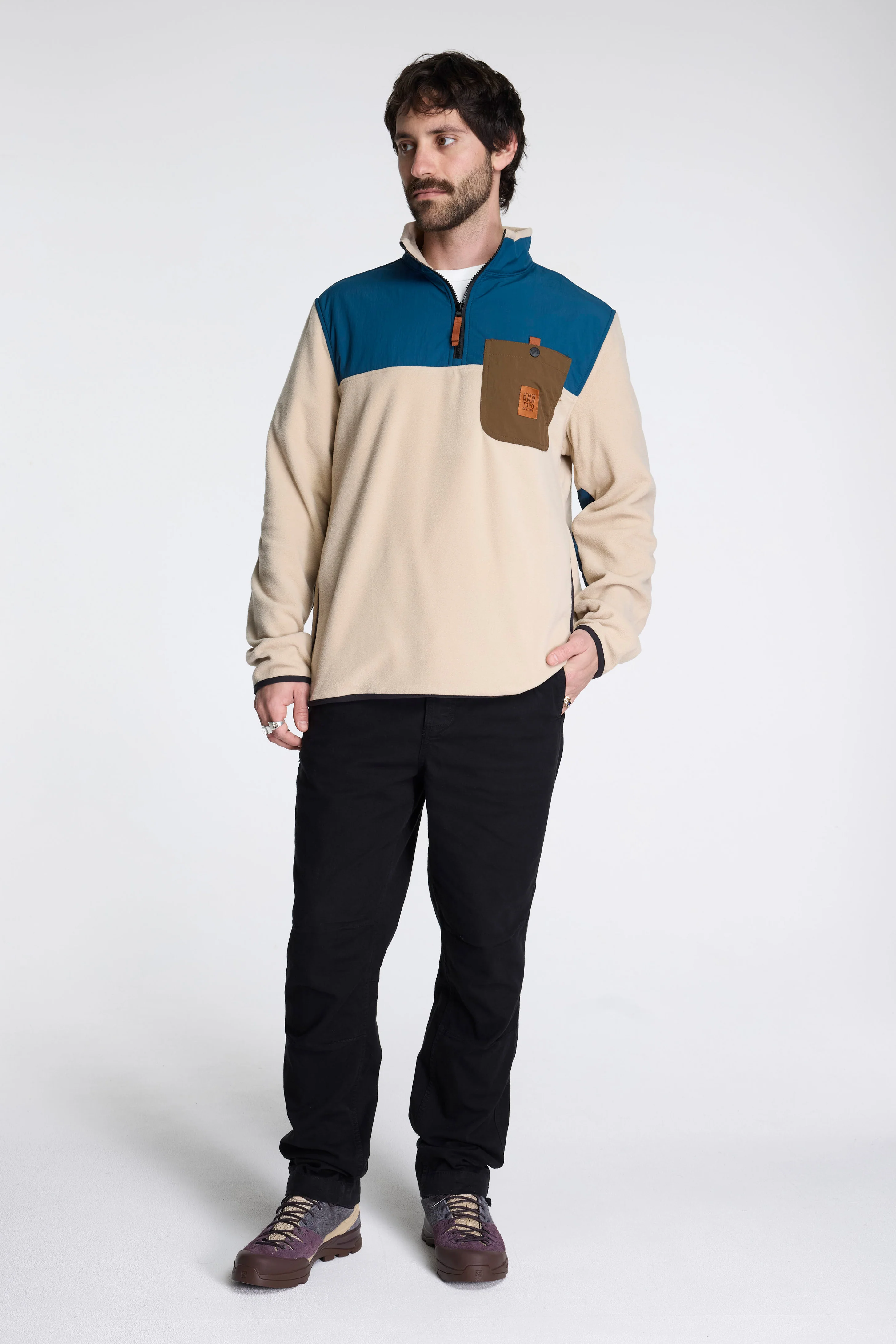 Vista 1/4 Zip Lightweight Fleece Mens Oatmeal/Pond Blue - Image 3